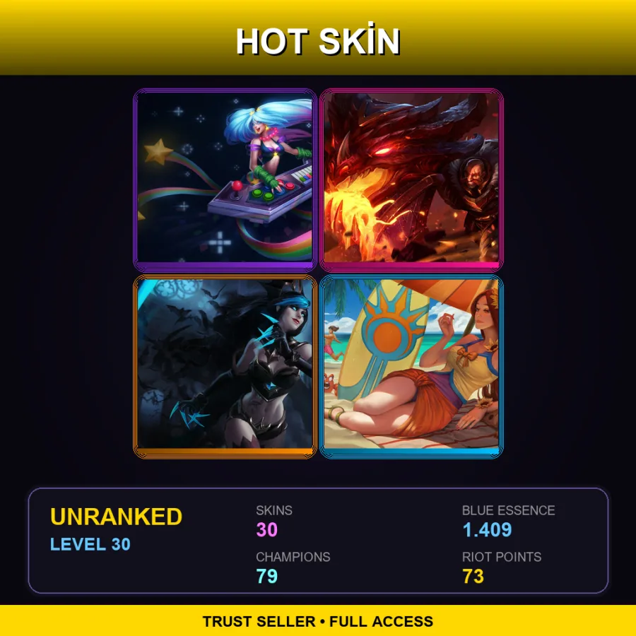 EUW | Arcade Sona | Dragonslayer Braum | Shadow Evelynn | Pool Party Leona | 30 Skin | 79 Champ | Lv30