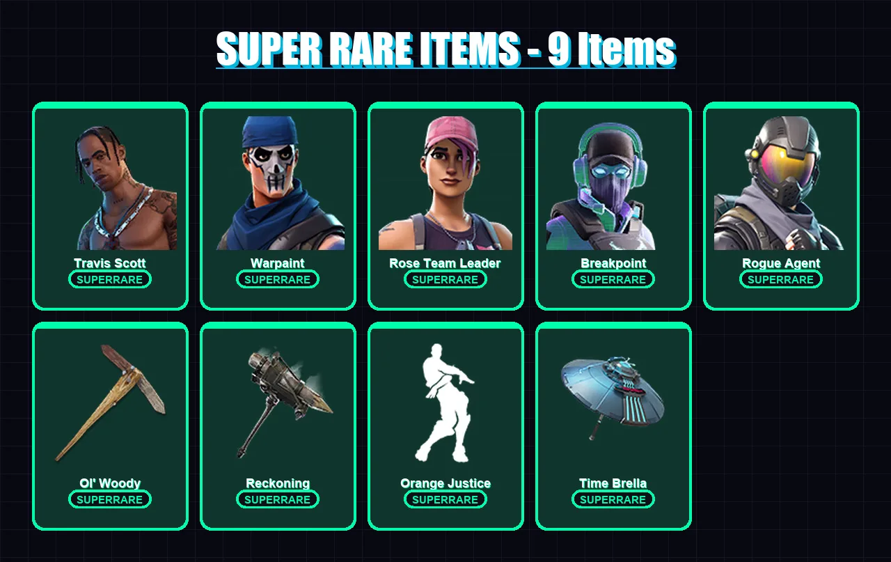 [PS4/PS5/XBOX/PC] | Travis Scott | Warpaint | Rose Team Leader | Breakpoint | Rogue Agent | 98 skin | 75 pickaxe | 89 emote | 84 glider | Lv1371