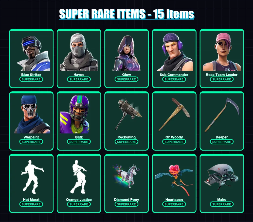 [PC/XBOX] | Blue Striker | Havoc | Glow | Sub Commander | Rose Team Leader | 83 skin | 71 pickaxe | 76 emote | 70 glider | Lv1051 — Fortnite account