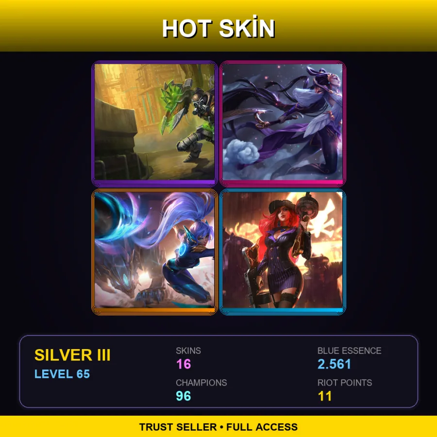 SG | Lv65 | Silver III | 16 Skin | 96 Champ — LoL account