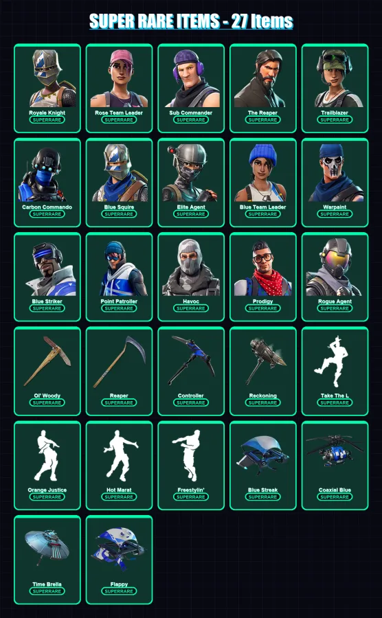 [PC/XBOX] | Royale Knight | Rose Team Leader | Sub Commander | The Reaper | Trailblazer | 127 skin | 101 pickaxe | 103 emote | 104 glider | Lv1283 — Fortnite account