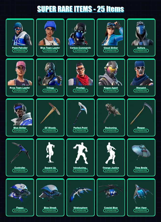 [PC/XBOX] | Point Patroller | Blue Team Leader | Carbon Commando | Cloud Striker | Sultura | 179 skin | 203 pickaxe | 201 emote | 179 glider | Lv252