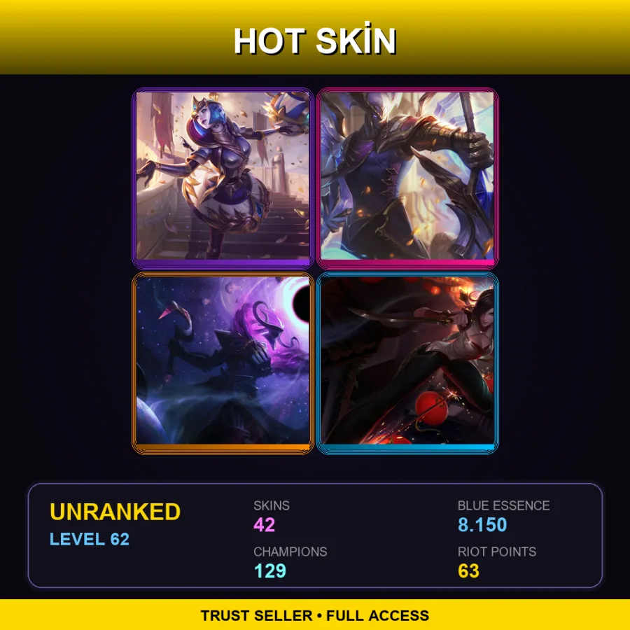LAN | Lv62 | Unranked | 42 Skin | 129 Champ — LoL account