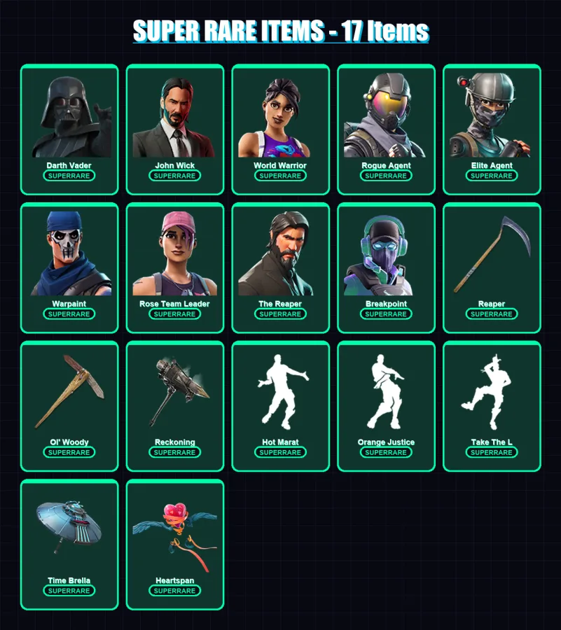 [PC/XBOX/PSN] | Darth Vader | John Wick | World Warrior | Rogue Agent | Elite Agent | 221 skin | 152 pickaxe | 150 emote | 106 glider | Lv1522