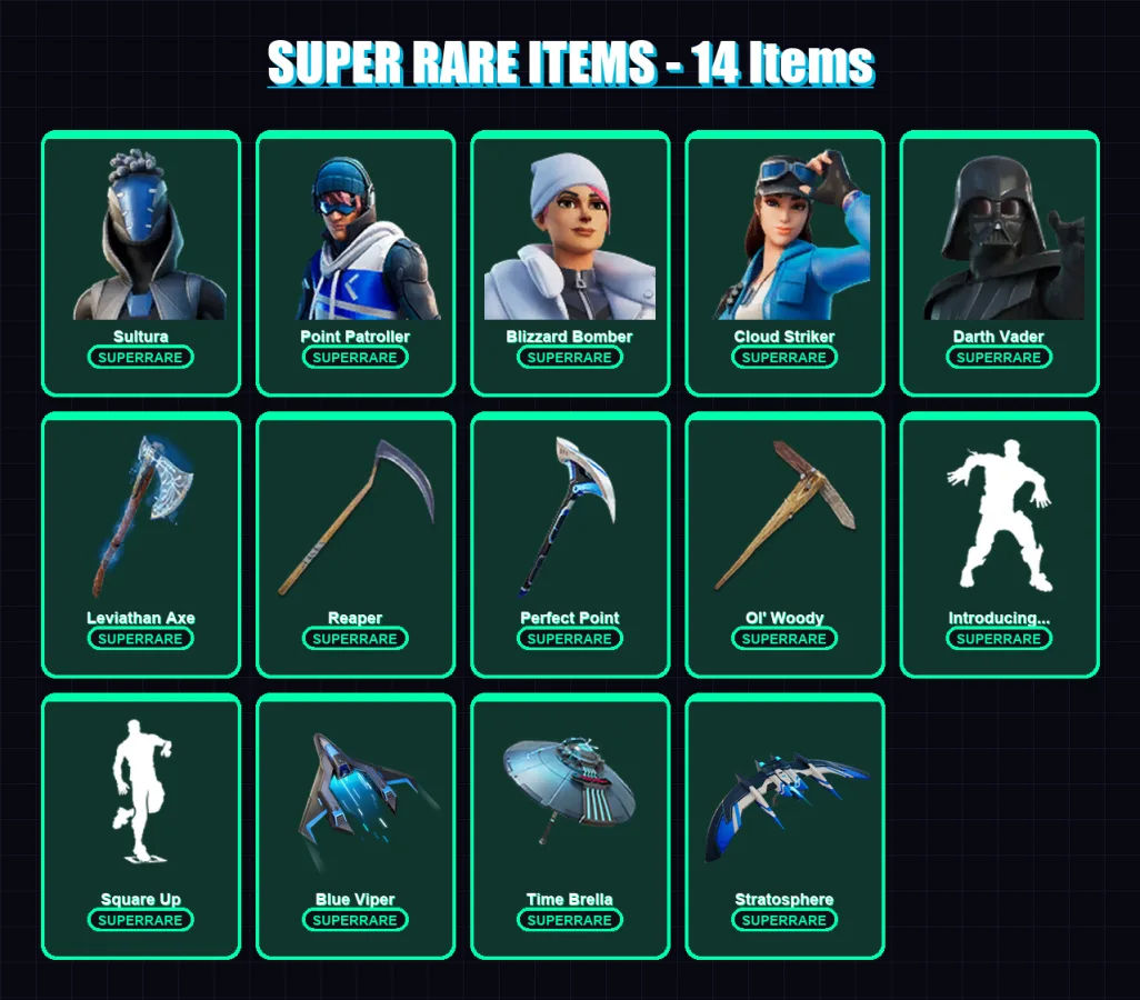 [PC/XBOX] | Sultura | Point Patroller | Blizzard Bomber | Cloud Striker | Darth Vader | 187 skin | 247 pickaxe | 170 emote | 184 glider | Lv2713