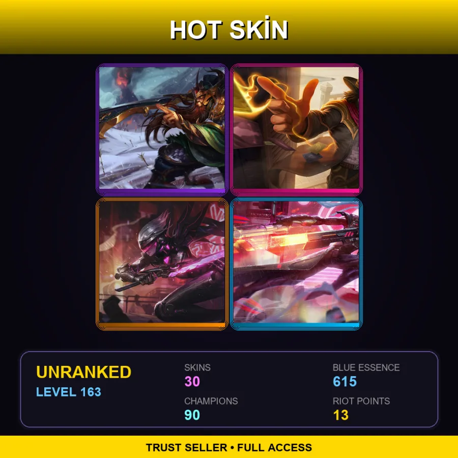 LAN | Lv163 | Unranked | 30 Skin | 90 Champ