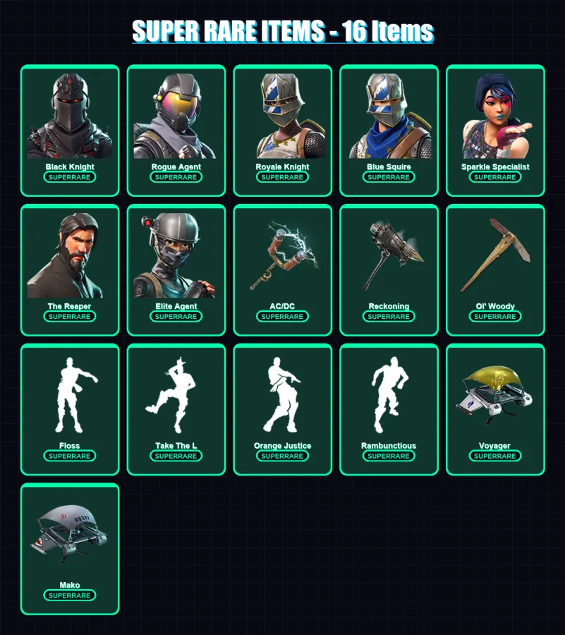 [PC/XBOX/PSN] | Black Knight | Rogue Agent | Royale Knight | Blue Squire | Sparkle Specialist | 50 skin | 26 pickaxe | 70 emote | 34 glider | Lv496