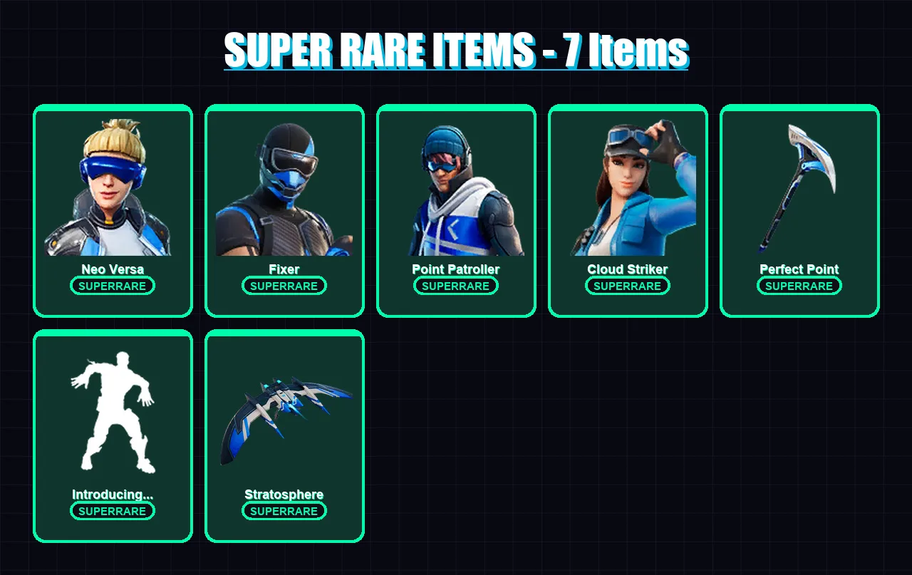 [PC/PSN] | Neo Versa | Fixer | Point Patroller | Cloud Striker | Kymera | 98 skin | 128 pickaxe | 96 emote | 103 glider | Lv1346