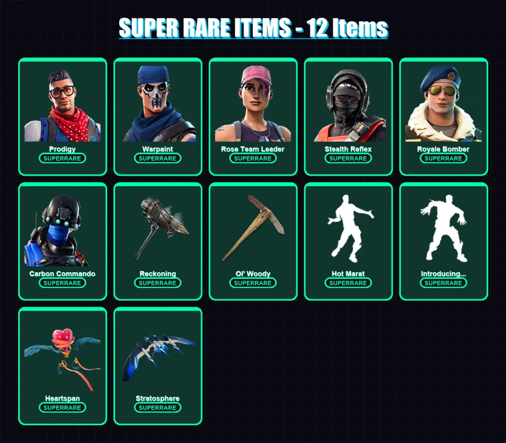 [PC/XBOX/PSN] | Prodigy | Warpaint | Rose Team Leader | Stealth Reflex | Royale Bomber | 59 skin | 41 pickaxe | 52 emote | 48 glider | Lv545 — Fortnite account