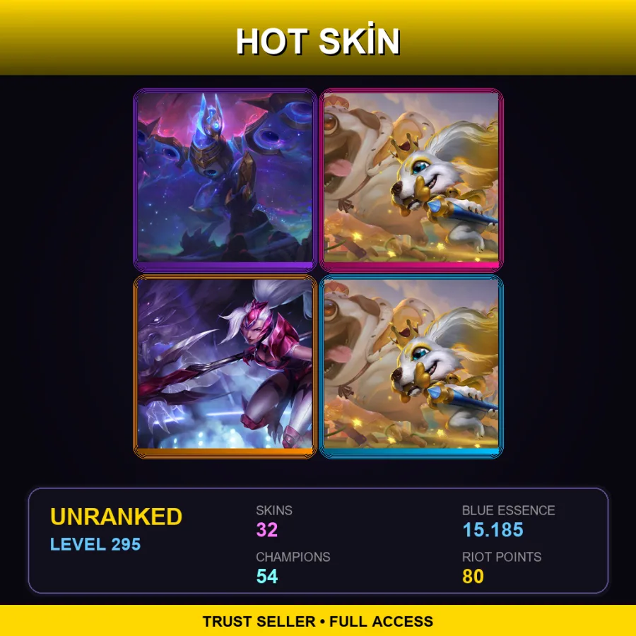 LAS | Lv295 | Unranked | 32 Skin | 54 Champ — LoL account