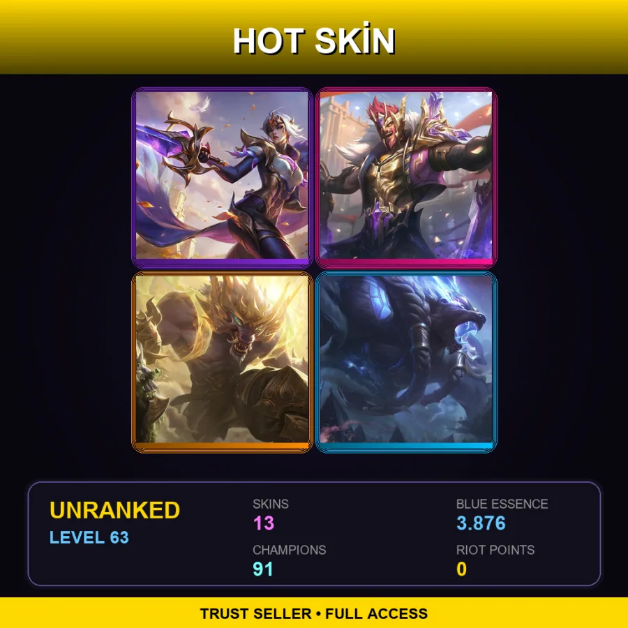 EUW | Lv63 | Unranked | 13 Skin | 91 Champ