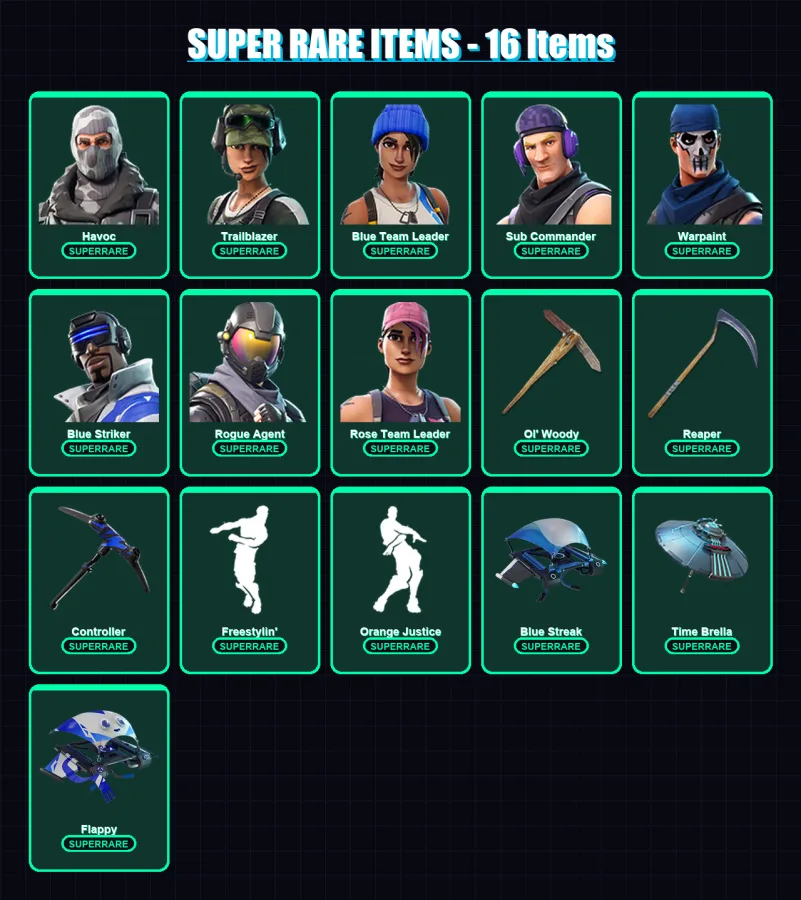[PC/XBOX/PSN] | Havoc | Trailblazer | Blue Team Leader | Sub Commander | Warpaint | 52 skin | 83 pickaxe | 67 emote | 74 glider | Lv1098