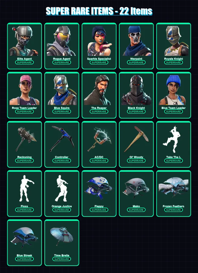 [PS4/PS5/XBOX/PC] | Elite Agent | Rogue Agent | Sparkle Specialist | Warpaint | Royale Knight | 56 skin | 46 pickaxe | 77 emote | 46 glider | Lv576