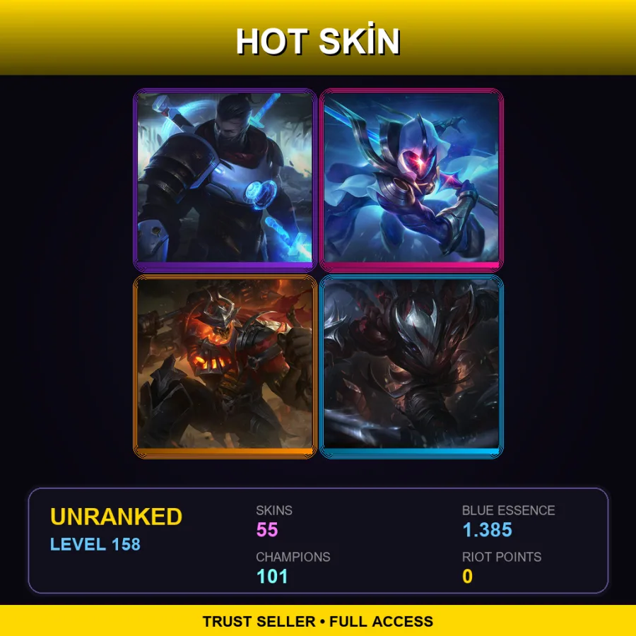 LAN | Lv158 | Unranked | 55 Skin | 101 Champ — LoL account