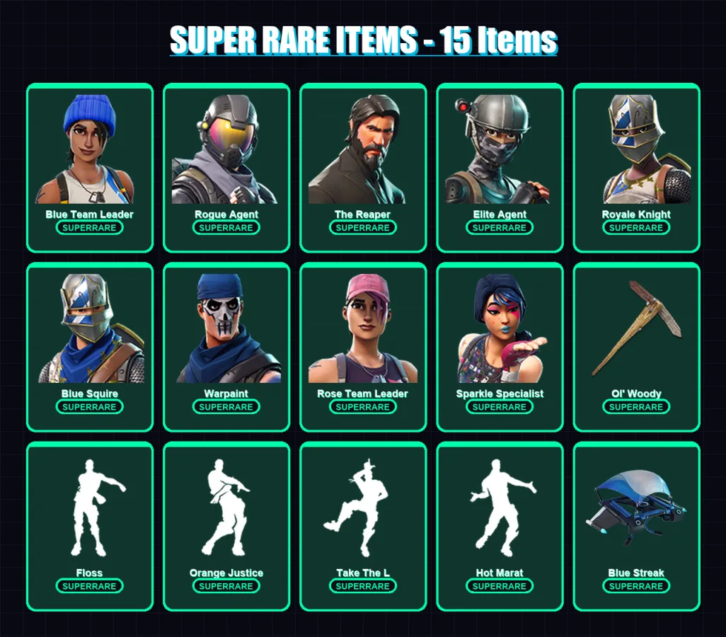 [PC/XBOX] | Blue Team Leader | Rogue Agent | The Reaper | Elite Agent | Royale Knight | 18 skin | 12 pickaxe | 28 emote | 22 glider | Lv301
