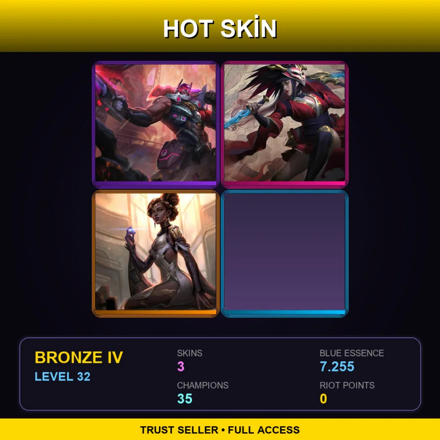 SG | PROJECT: Gangplank | Blood Moon Akali | Arcane Councilor Mel | 3 Skin | 35 Champ | Bronze IV | Lv32