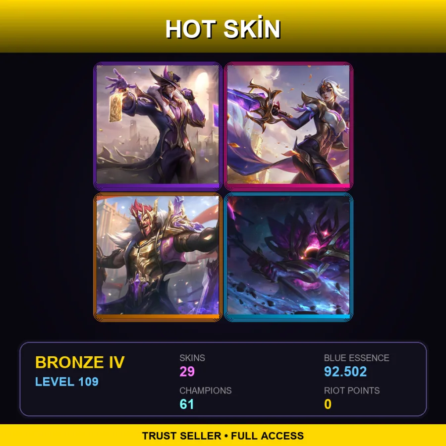BR | Lv109 | Bronze IV | 29 Skin | 61 Champ — LoL account