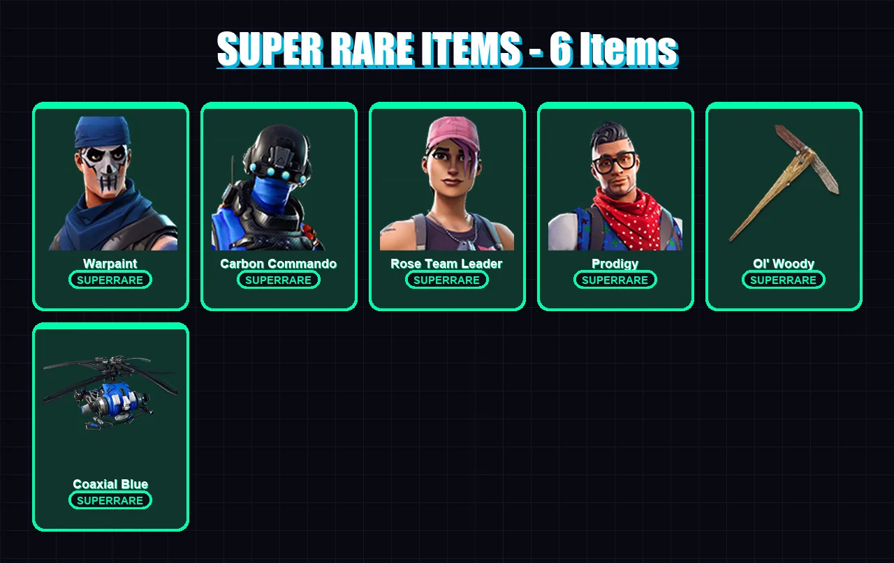 [PC/XBOX/PSN] | Warpaint | Carbon Commando | Rose Team Leader | Prodigy | Eternal Knight | 40 skin | 55 pickaxe | 51 emote | 60 glider | Lv833