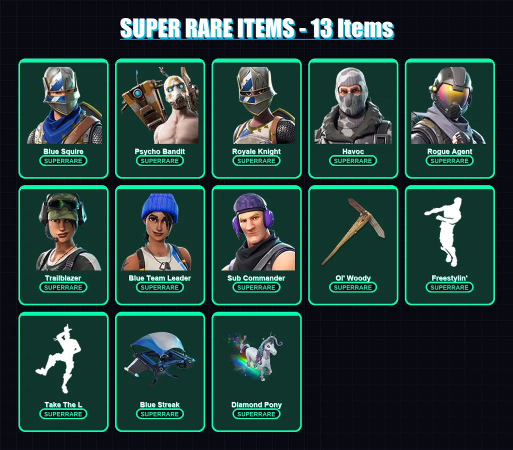 [PC/XBOX/PSN] | Blue Squire | Psycho Bandit | Royale Knight | Havoc | Rogue Agent | 24 skin | 28 pickaxe | 18 emote | 27 glider | Lv361