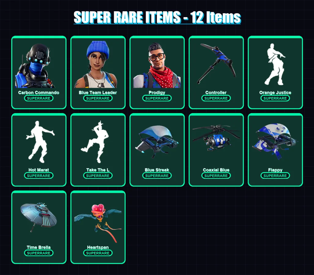 [PS4/PS5/PC] | Carbon Commando | Blue Team Leader | Prodigy | Luxe | Drift | 68 skin | 98 pickaxe | 90 emote | 105 glider | Lv1413