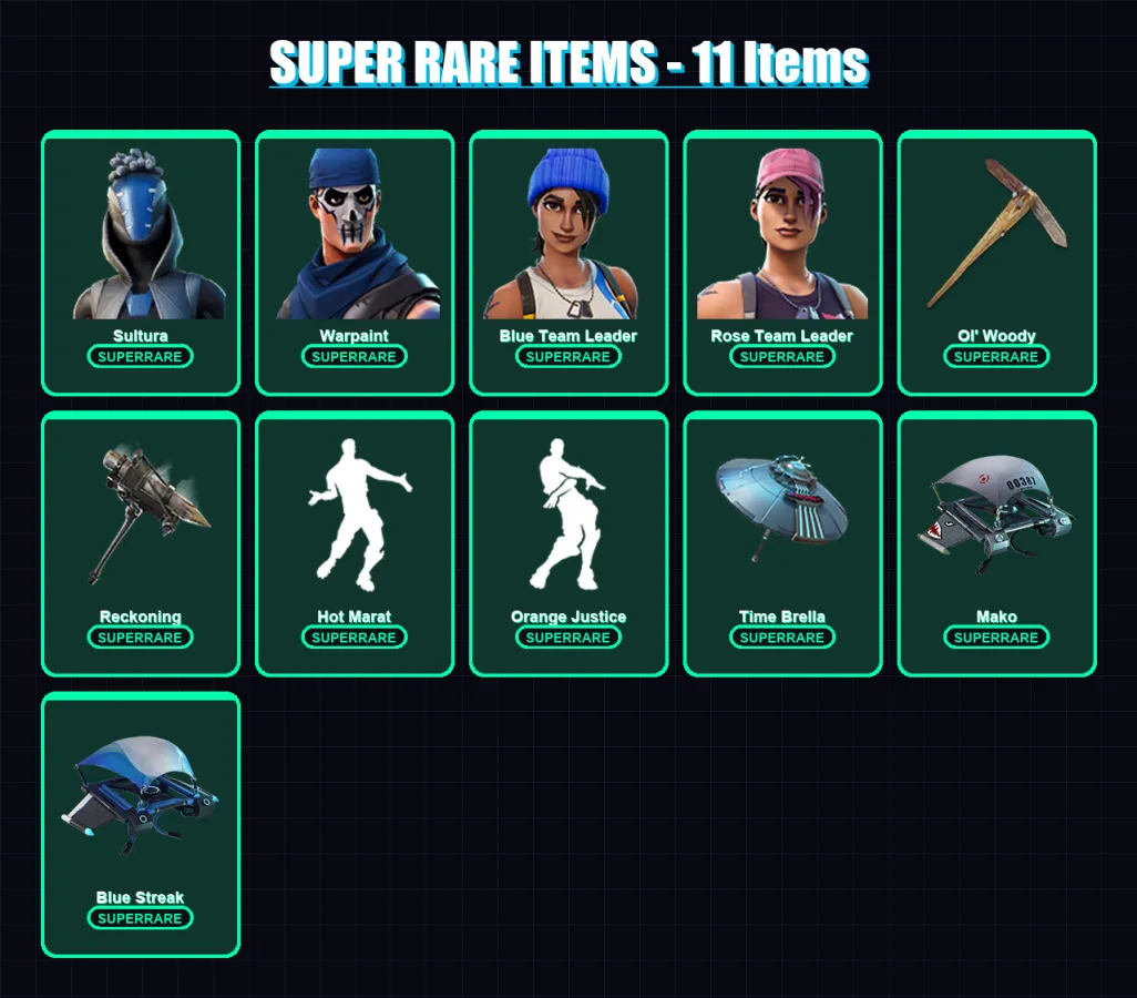[PC/XBOX] | Sultura | Warpaint | Blue Team Leader | Rose Team Leader | Drift | 19 skin | 36 pickaxe | 38 emote | 38 glider | Lv609 — Fortnite account