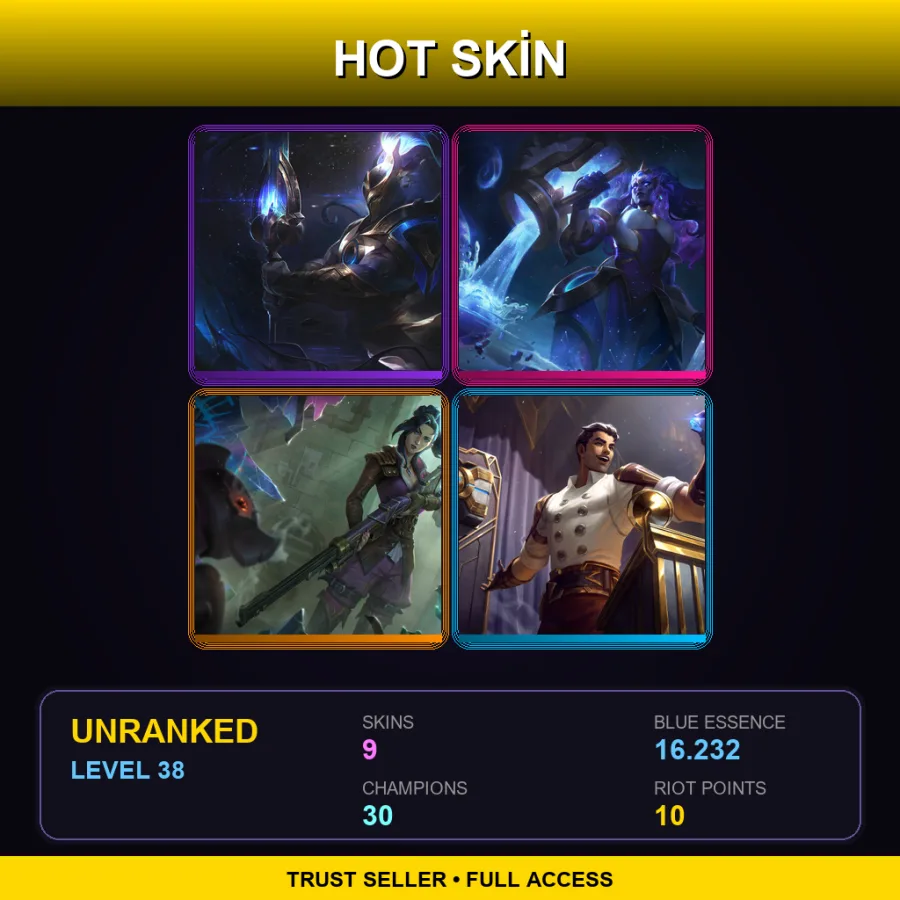 EUW | Lv38 | Unranked | 9 Skin | 30 Champ