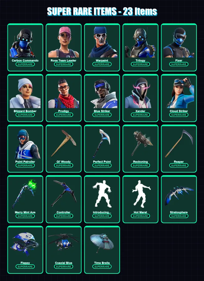 [PC/XBOX/PSN] | Carbon Commando | Rose Team Leader | Warpaint | Trilogy | Fixer | 189 skin | 237 pickaxe | 176 emote | 177 glider | Lv2632