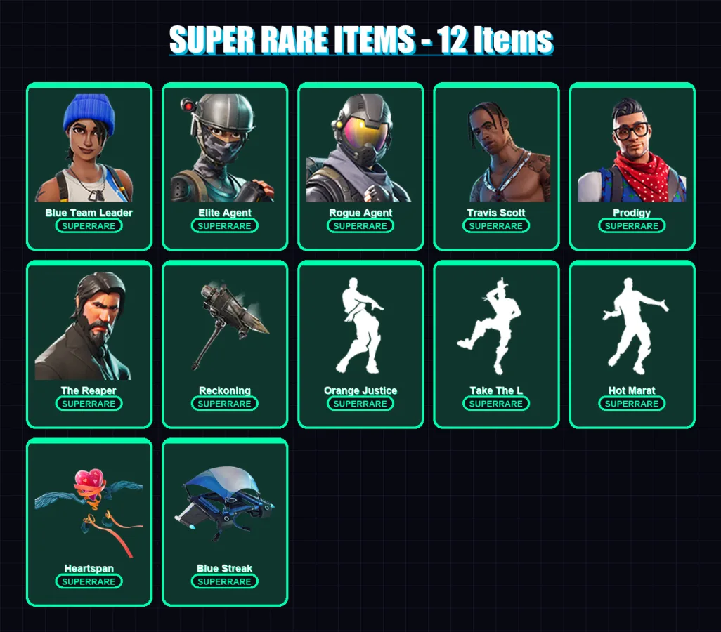 [PS4/PS5/XBOX/PC] | Blue Team Leader | Elite Agent | Rogue Agent | Travis Scott | Prodigy | 91 skin | 71 pickaxe | 87 emote | 83 glider | Lv1177