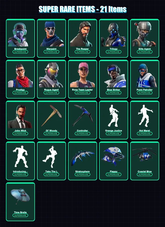 [PS4/PS5/XBOX/PC] | Breakpoint | Warpaint | The Reaper | Trilogy | Elite Agent | 67 skin | 91 pickaxe | 79 emote | 89 glider | Lv1079