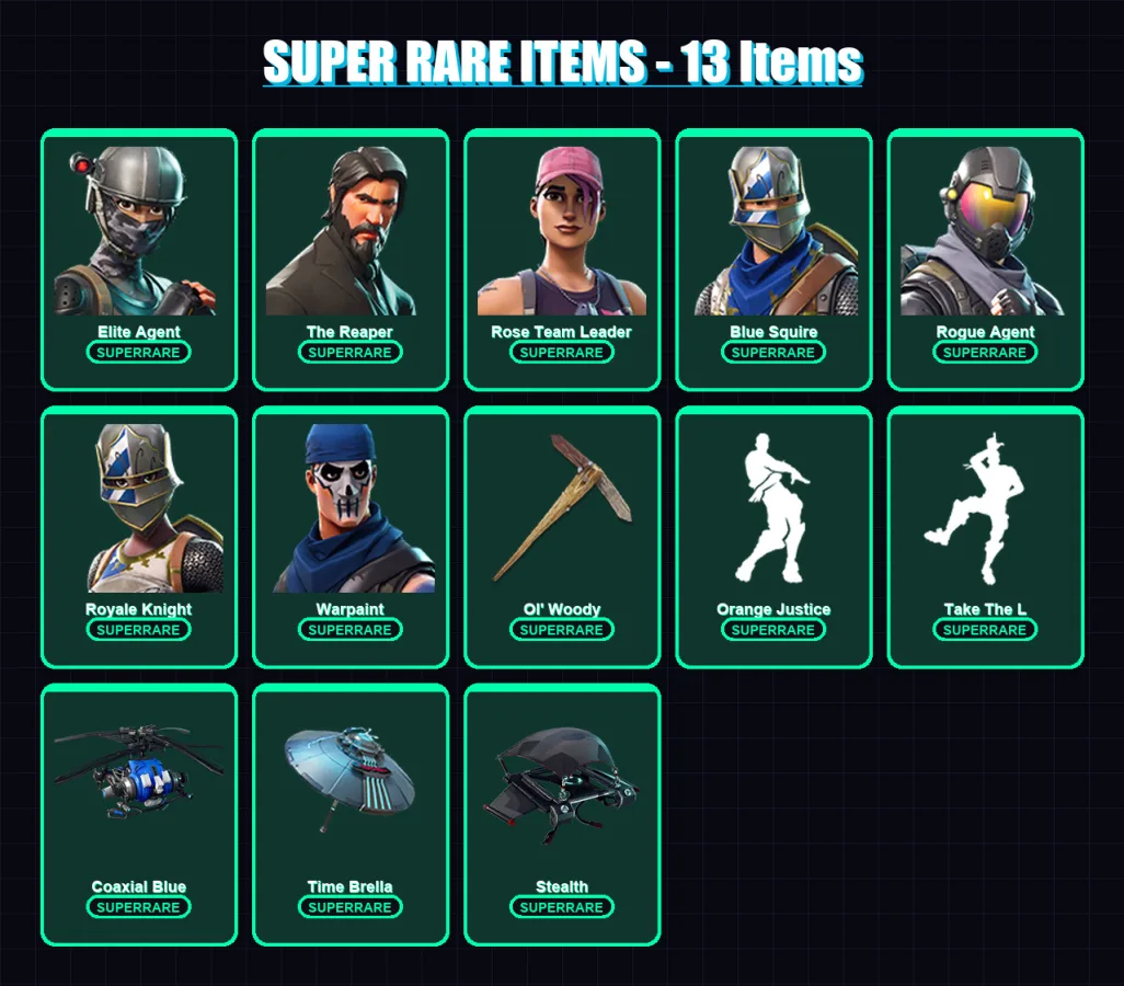 [PS4/PS5/XBOX/PC] | Elite Agent | The Reaper | Rose Team Leader | Blue Squire | Rogue Agent | 52 skin | 44 pickaxe | 48 emote | 44 glider | Lv553