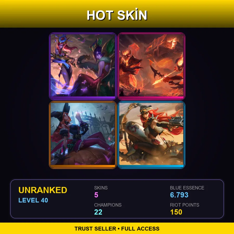 EUNE | Lv40 | Unranked | 5 Skin | 22 Champ