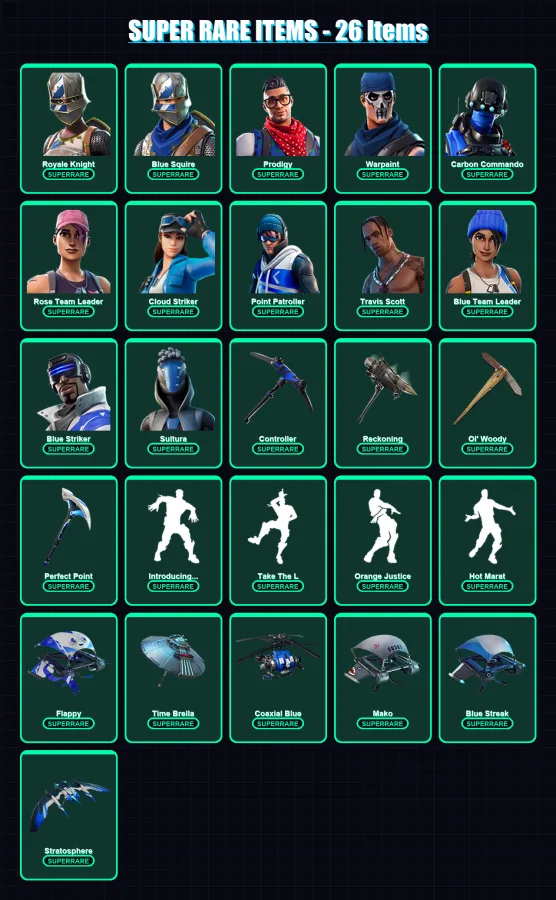 [PC/XBOX] | Royale Knight | Blue Squire | Prodigy | Warpaint | Carbon Commando | 77 skin | 71 pickaxe | 72 emote | 72 glider | Lv739 — Fortnite account