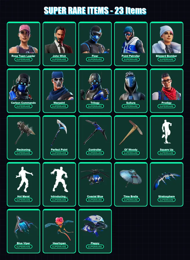 [PC/XBOX] | Rose Team Leader | John Wick | Fixer | Point Patroller | Blizzard Bomber | 73 skin | 70 pickaxe | 84 emote | 77 glider | Lv997