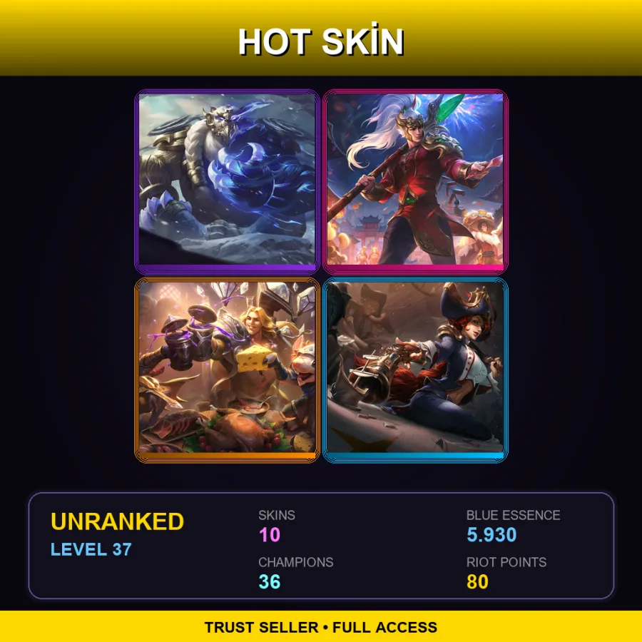EUNE | Duality Dragon Volibear | Firecracker Xin Zhao | Twitch Shadowfoot | Waterloo Miss Fortune | 10 Skin | 36 Champ | Lv37