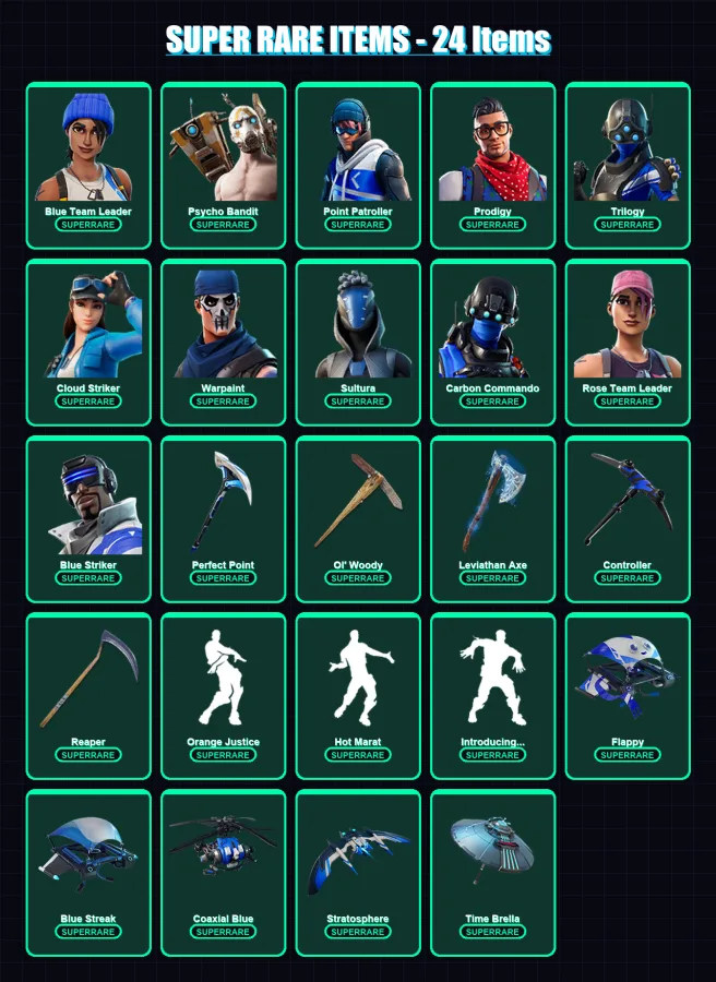 [PC/XBOX] | Blue Team Leader | Psycho Bandit | Point Patroller | Prodigy | Trilogy | 285 skin | 316 pickaxe | 245 emote | 225 glider | Lv3771