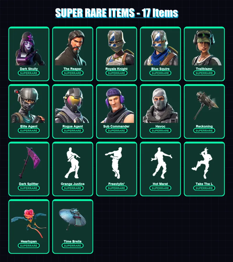 [PC] | Dark Skully | The Reaper | Royale Knight | Blue Squire | Trailblazer | 111 skin | 83 pickaxe | 93 emote | 88 glider | Lv1117