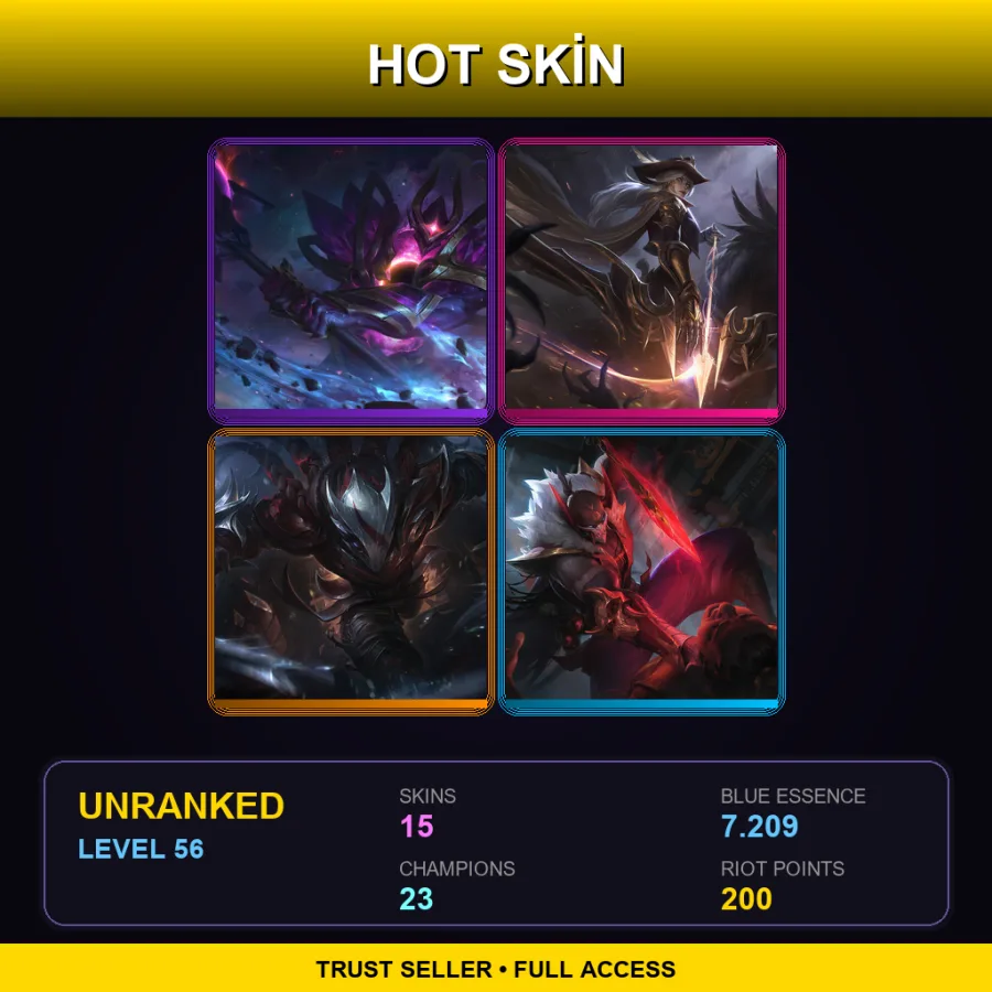 LAN | Lv56 | Unranked | 15 Skin | 23 Champ — LoL account