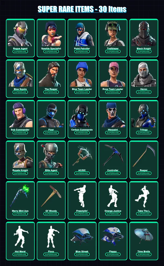 [PC/XBOX] | Rogue Agent | Sparkle Specialist | Point Patroller | Trailblazer | Black Knight | 134 skin | 101 pickaxe | 78 emote | 81 glider | Lv1118 — Fortnite account