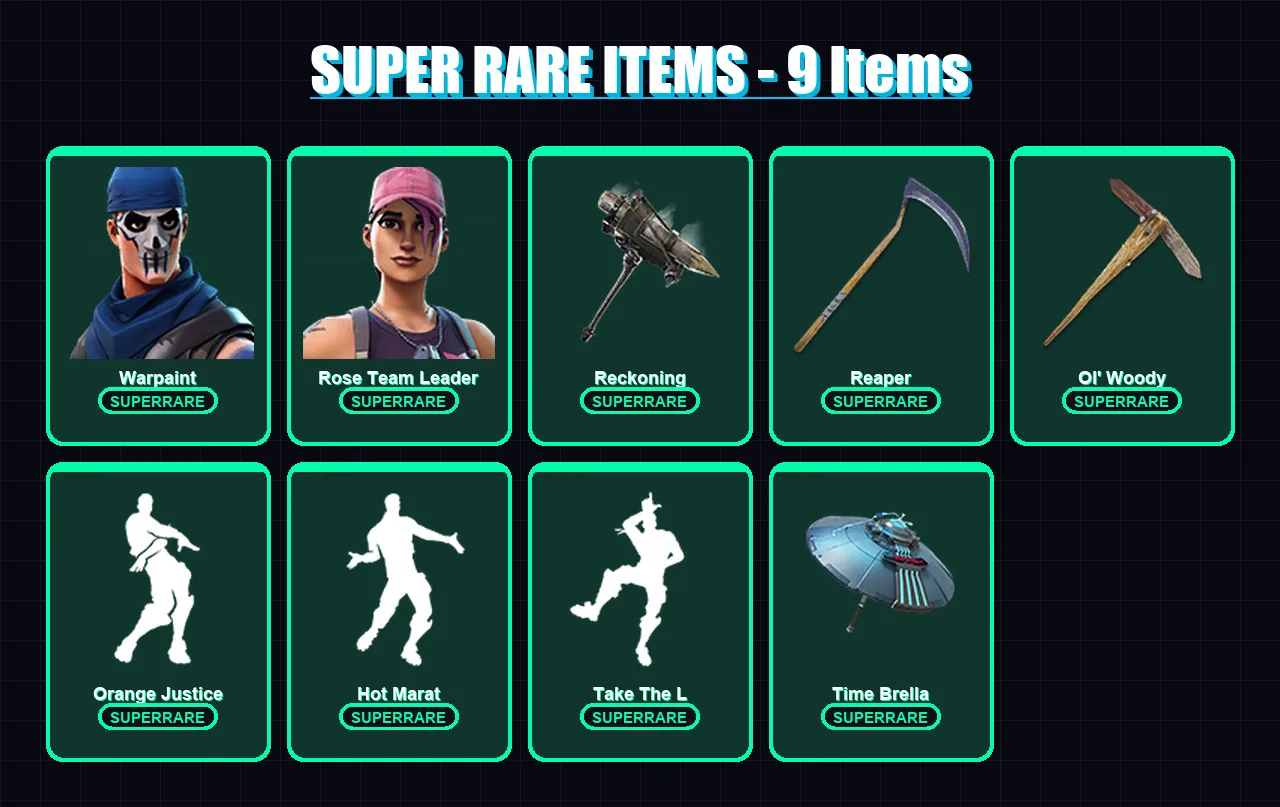 [PC/XBOX] | Warpaint | Rose Team Leader | Dire | Eternal Knight | The Prisoner | 187 skin | 199 pickaxe | 186 emote | 176 glider | Lv3068