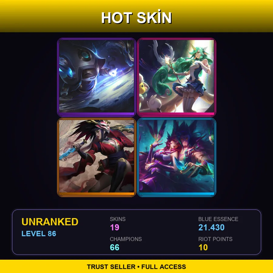 NA | Lv86 | Unranked | 19 Skin | 66 Champ