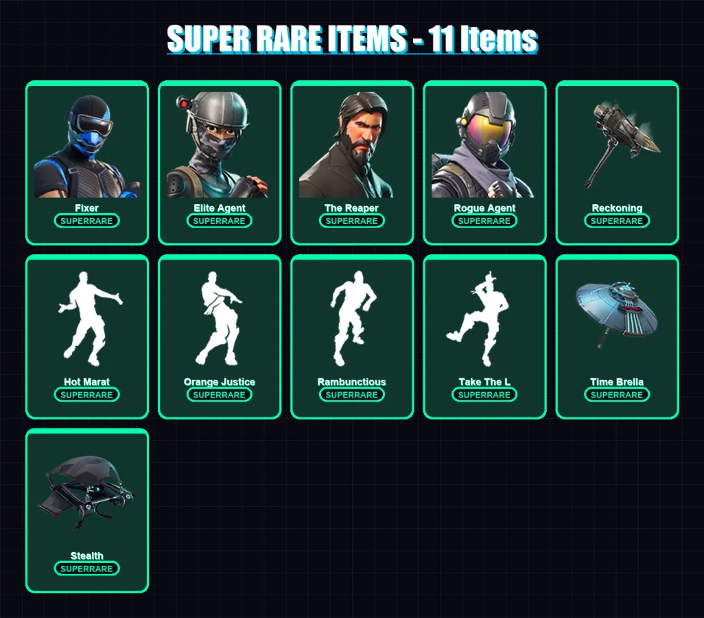 [PS4/PS5/XBOX/PC] | Fixer | Elite Agent | The Reaper | Rogue Agent | Omega | 92 skin | 111 pickaxe | 134 emote | 108 glider | Lv1815