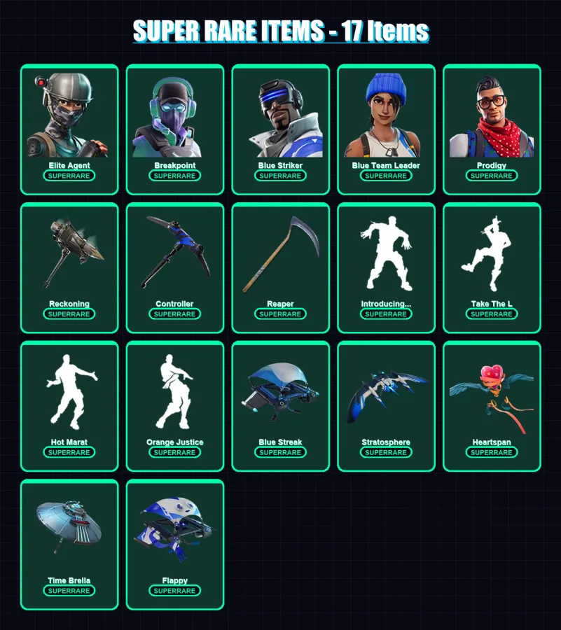 [PC/XBOX] | Elite Agent | Breakpoint | Blue Striker | Blue Team Leader | Prodigy | 133 skin | 126 pickaxe | 124 emote | 121 glider | Lv1939