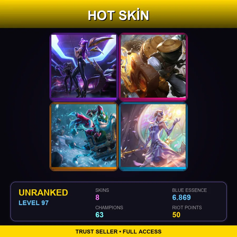 EUNE | Lv97 | Unranked | 8 Skin | 63 Champ — LoL account