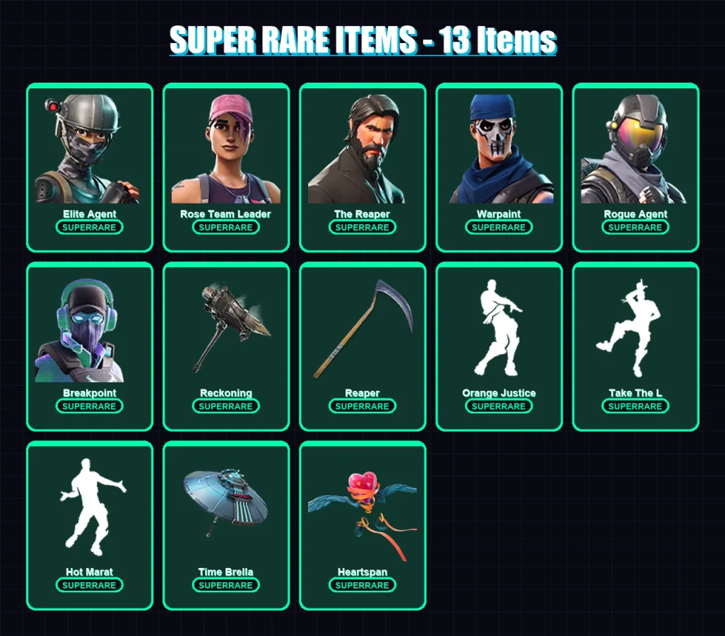 [PC/PSN] | Elite Agent | Rose Team Leader | The Reaper | Warpaint | Rogue Agent | 112 skin | 79 pickaxe | 115 emote | 85 glider | Lv1385