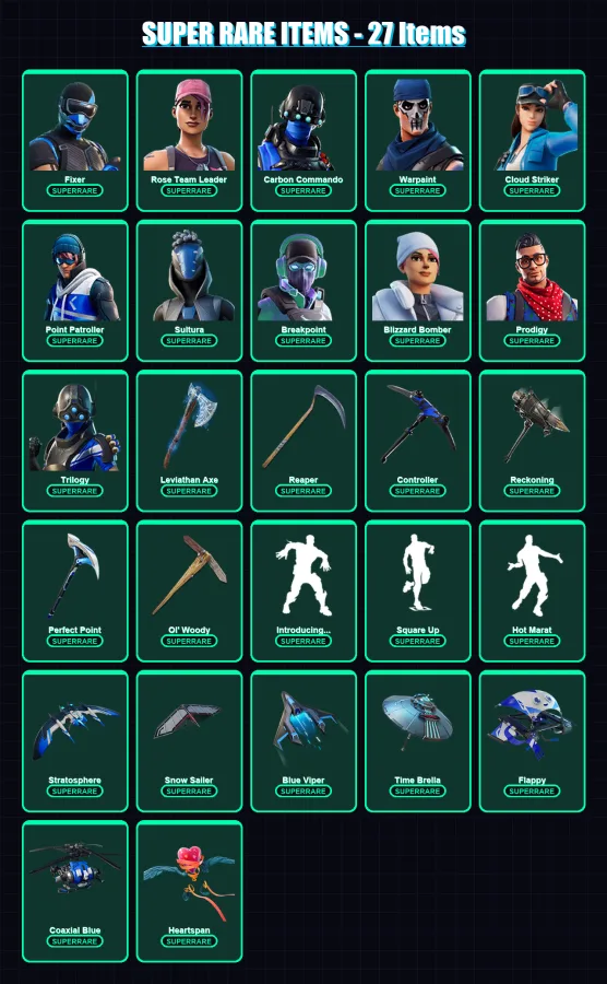 [PS4/PS5/XBOX/PC] | Fixer | Rose Team Leader | Carbon Commando | Warpaint | Cloud Striker | 232 skin | 264 pickaxe | 203 emote | 233 glider | Lv3296