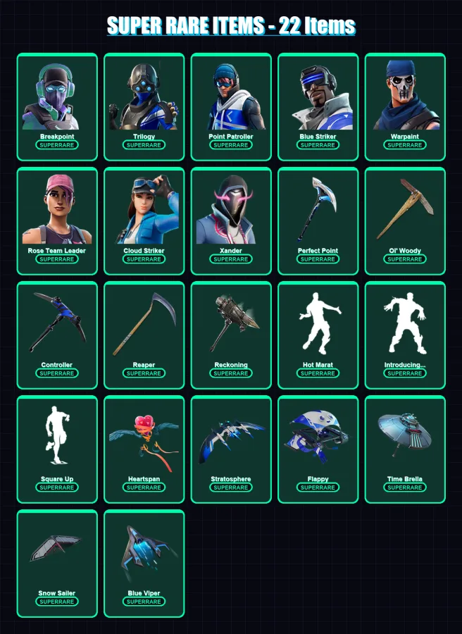 [PS4/PS5/XBOX/PC] | Breakpoint | Trilogy | Point Patroller | Blue Striker | Warpaint | 144 skin | 152 pickaxe | 127 emote | 130 glider | Lv1558 — Fortnite account