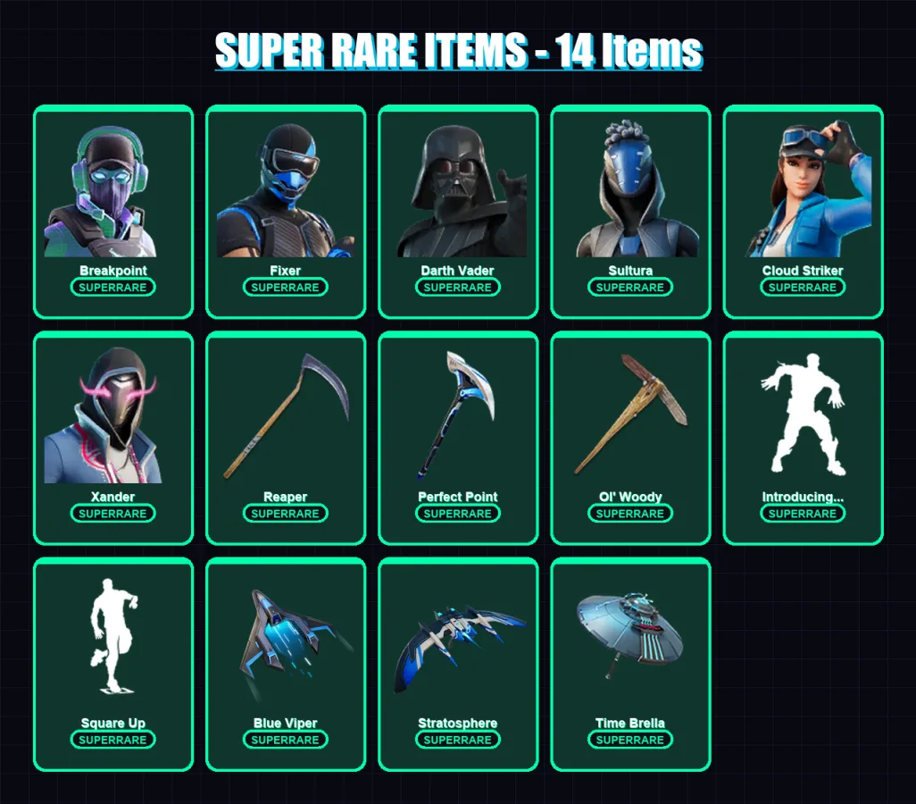 [PS4/PS5/XBOX/PC] | Breakpoint | Fixer | Darth Vader | Sultura | Cloud Striker | 200 skin | 213 pickaxe | 133 emote | 165 glider | Lv2244