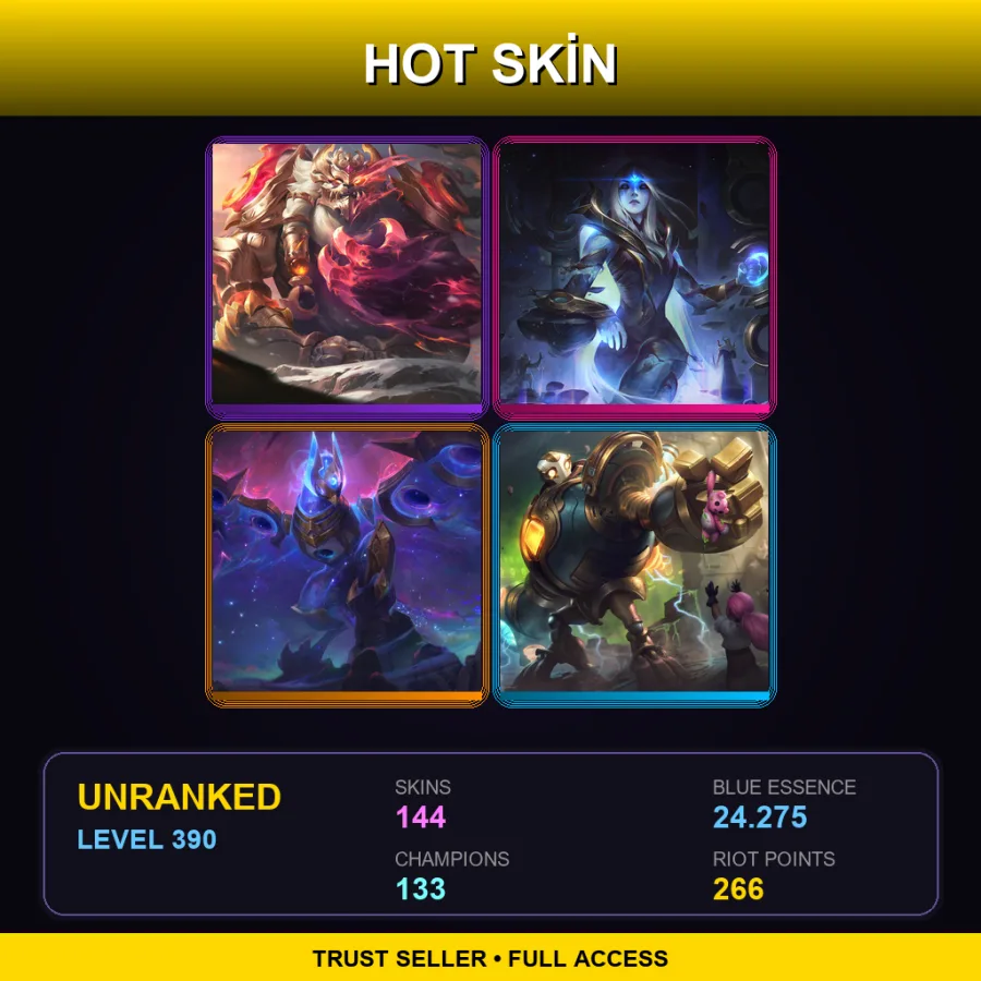 LAN | Lv390 | Unranked | 144 Skin | 133 Champ