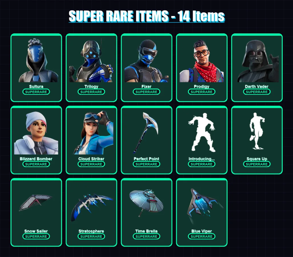 [PC/XBOX/PSN] | Sultura | Trilogy | Fixer | Prodigy | Darth Vader | 122 skin | 152 pickaxe | 110 emote | 119 glider | Lv2310