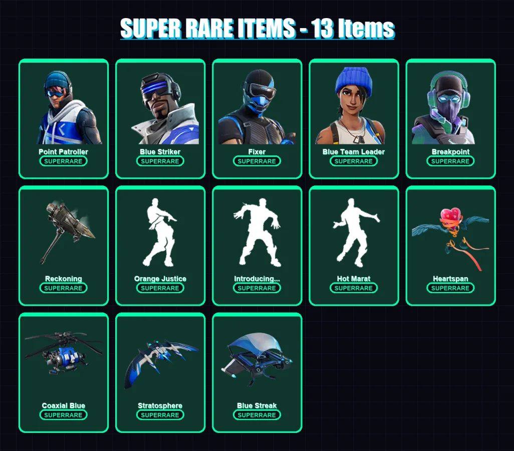 [PC/XBOX] | Point Patroller | Blue Striker | Fixer | Blue Team Leader | Breakpoint | 102 skin | 88 pickaxe | 99 emote | 100 glider | Lv1384